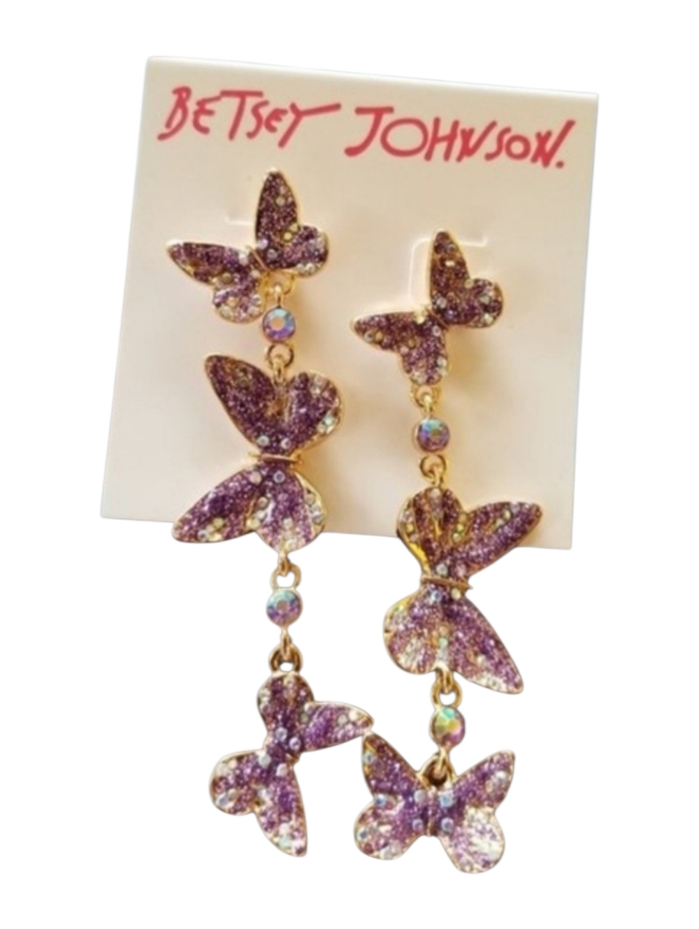 🦋BOGO* Betsey Johnson Sparkling Purple Butterflies Dangle Earrings - NWT🦋